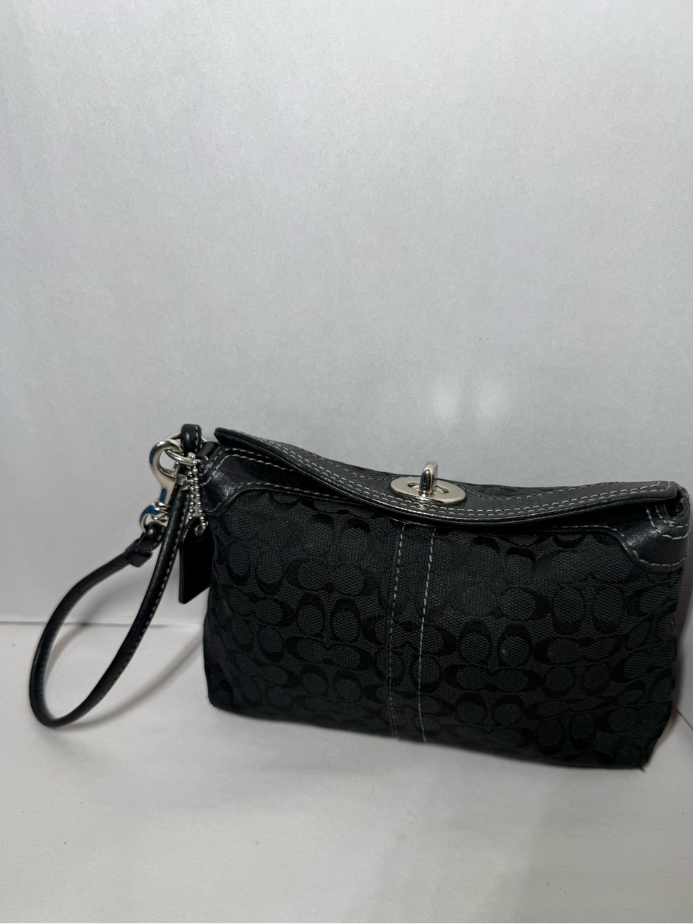 Coach Black Signature Canvas Turn-Lock Wristlet